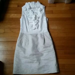 LOFT White Ruffle and Shimmer Linen Dress
